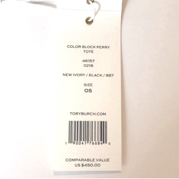 TORY BURCH Tote Leather Color Block Two-Tone Bag, Black & White - Picture 13 of 13